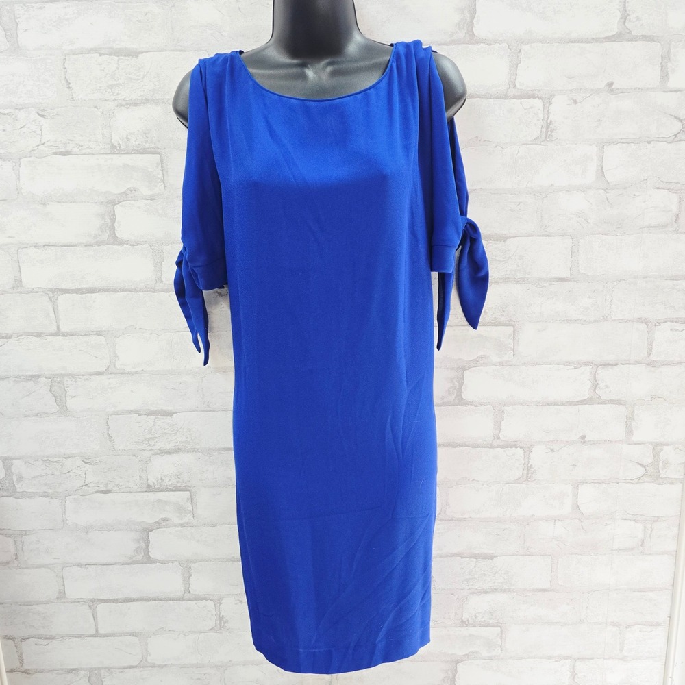 Vince Camuto Cobalt Blue Cold Shoulder Tie Sleeve Shift Dress Size 10